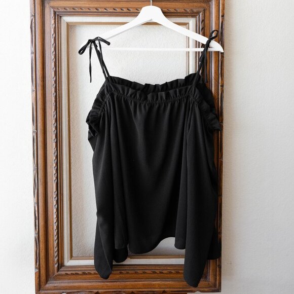 Wrangler Women’s Size Large Black Off Shoulder Peasant Top Long Sleeve Boho - Picture 3 of 6